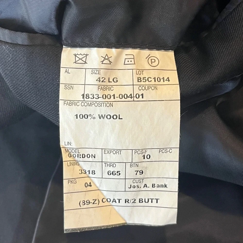 Jos A Bank Signature 100% Wool Gold 2 Button Blazer Sportcoat‎ Mens 42L Black